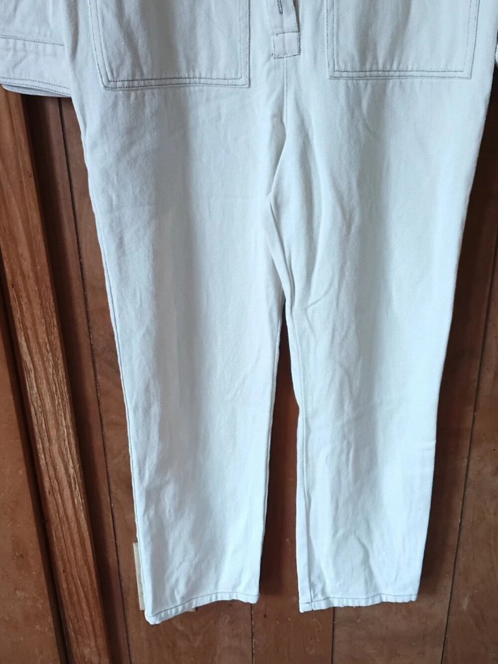 By Together 100% Cotton Cream Utility Jumpsuit Size M Button Front Boilersuit - Picture 3 of 6